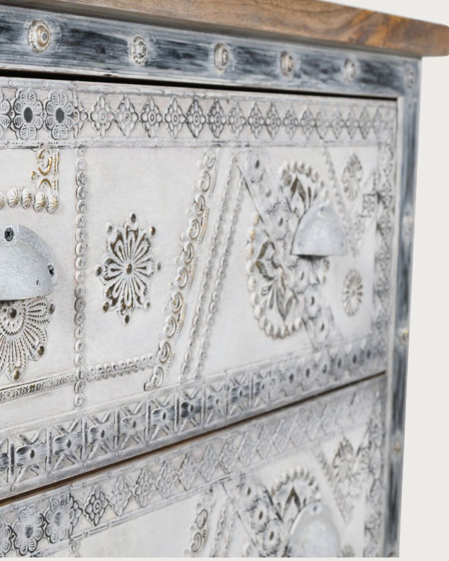 Blossom -Carved solid wood chest of drawers 85 cm