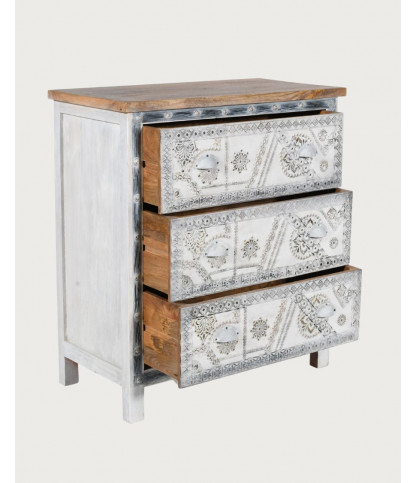 Blossom -Carved solid wood chest of drawers 85 cm