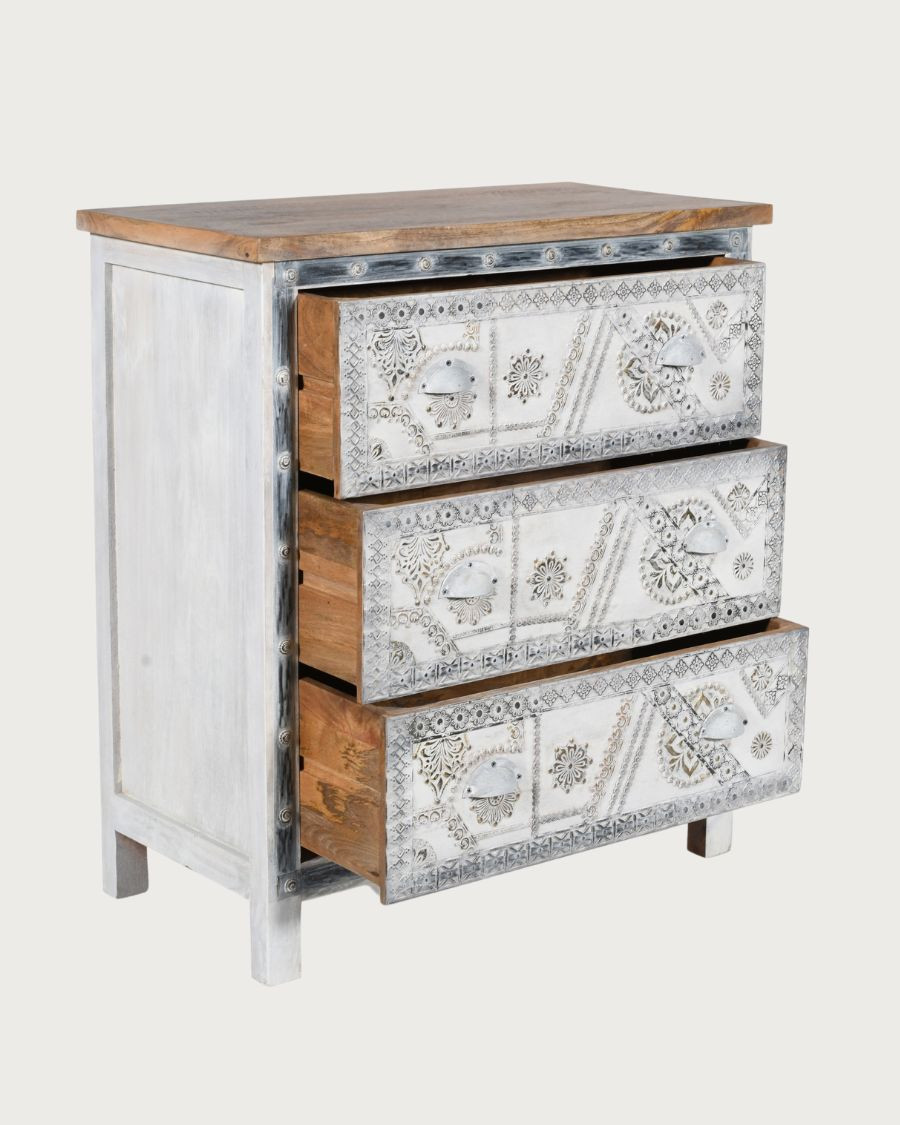 Blossom - Solid carved wood chest of drawers, 85 cm