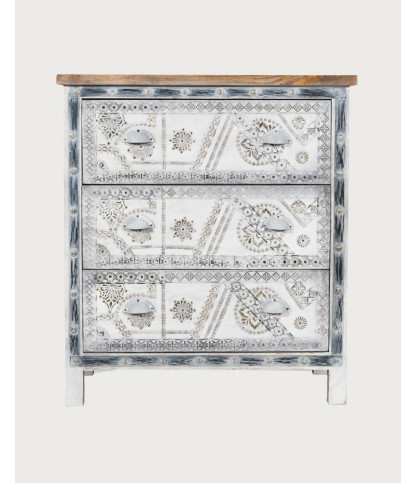 Blossom - Buffet haut en bois de manguier massif sculpté 85 cm