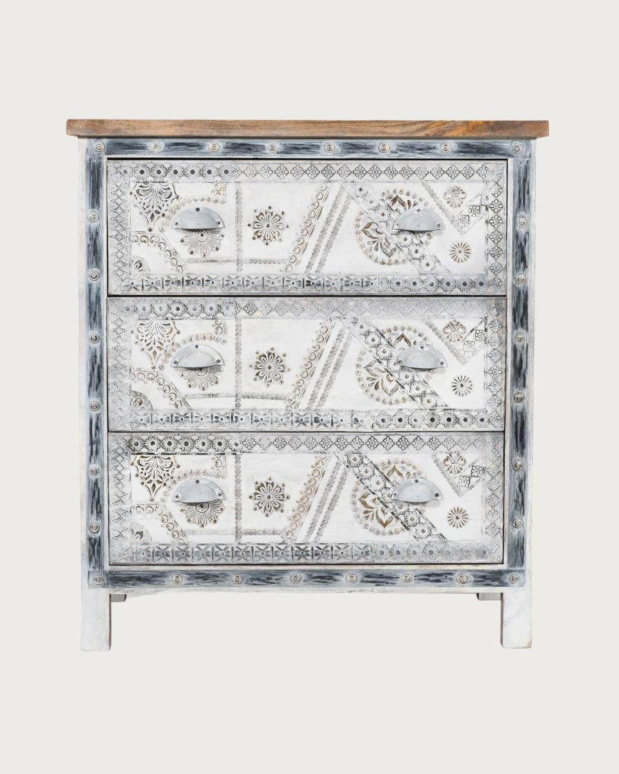 Blossom - Buffet haut en bois de manguier massif sculpté 85 cm