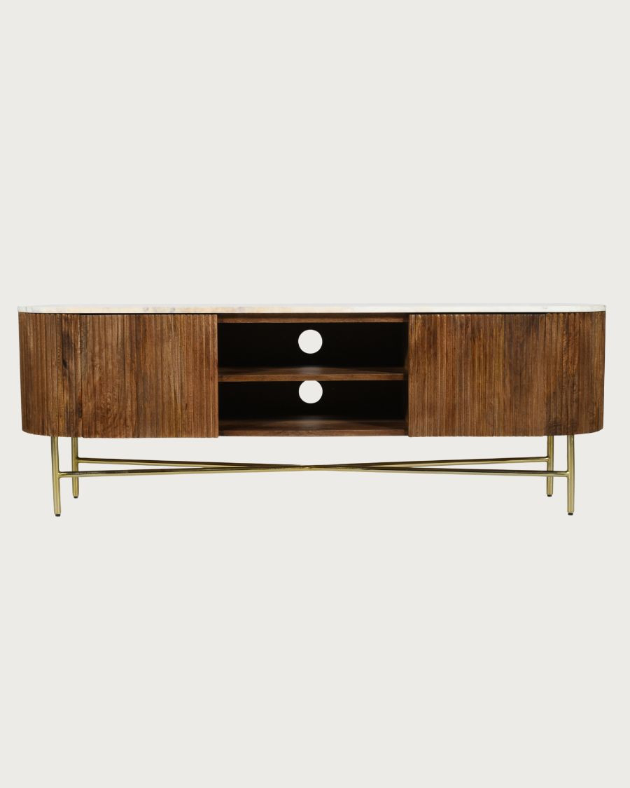 Céline - Mueble de TV de madera de mango con encimera de mármol 150 cm