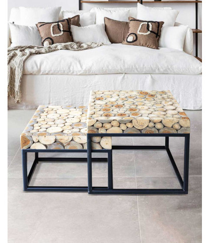 Aïda - Square teak nesting coffee table