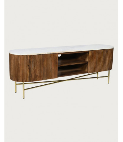 Céline - Meuble tv en bois avec plateau marbre 150 cm