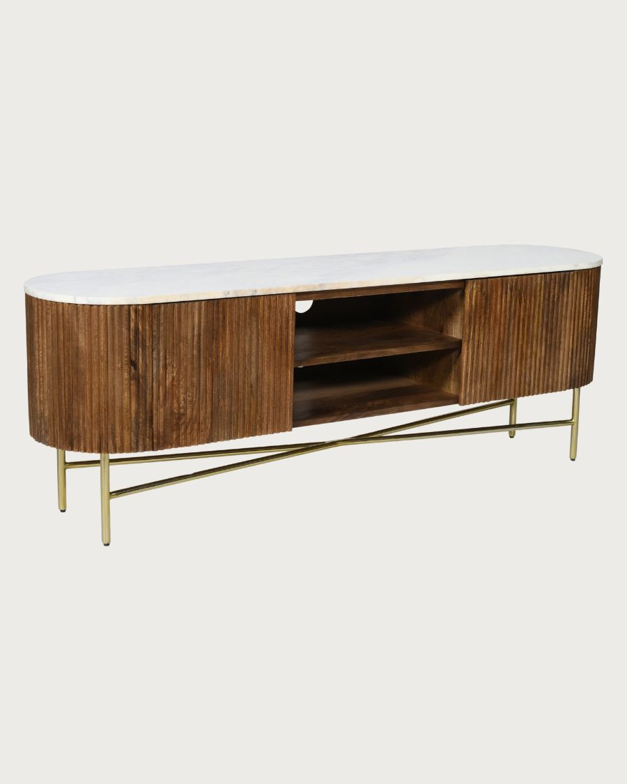 Céline - Mueble de TV de madera de mango con encimera de mármol 150 cm