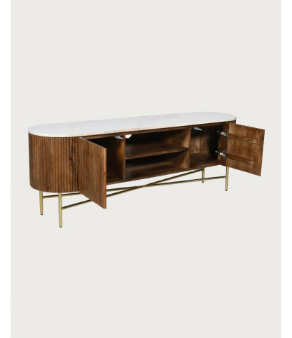 Céline - Mangoholz TV-Möbel mit Marmorplatte 150 cm