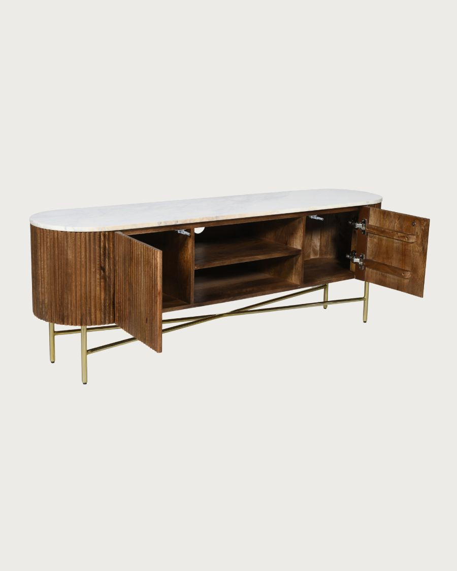 Céline - Meuble tv en bois avec plateau marbre 150 cm