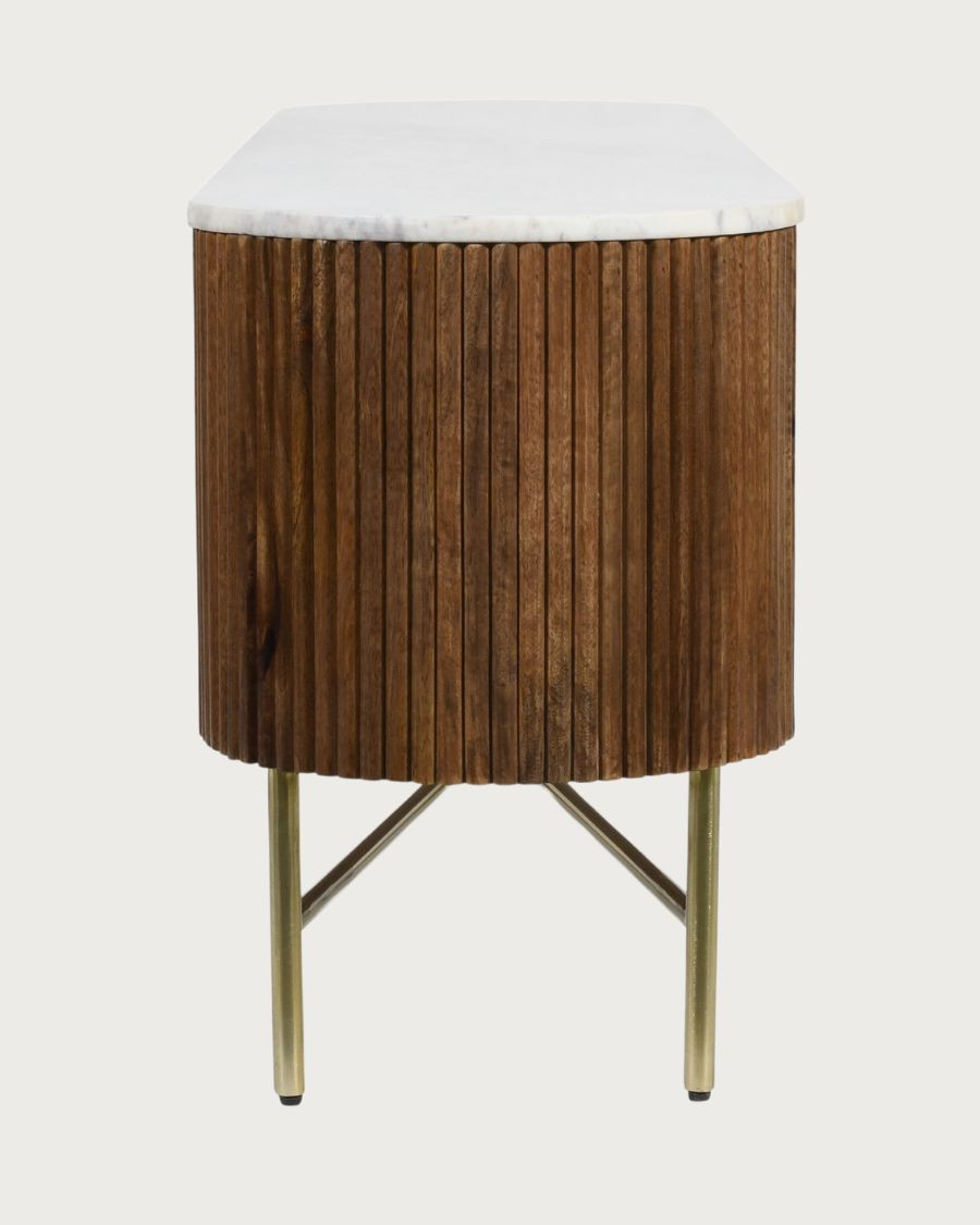 Céline - Meuble tv en bois avec plateau marbre 150 cm