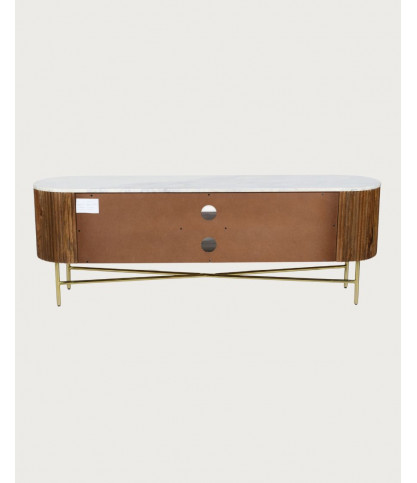 Céline - Meuble tv en bois avec plateau marbre 150 cm