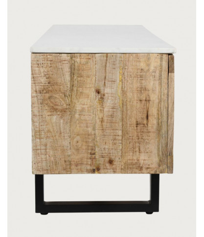 Sunet - Meuble TV en bois massif et marbre blanc 160 cm