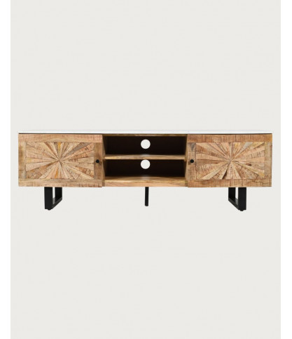 Sunet - Soporte de TV de madera maciza de mango y mármol blanco 160 cm