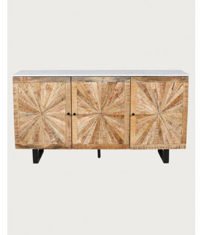 Sunet - Credenza in legno massello e marmo bianco, 160 cm
