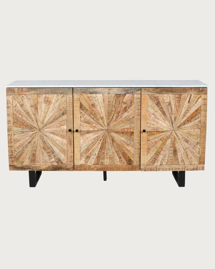 Sunet - Aparador de madera maciza y mármol blanco 160 cm