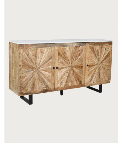 Sunet – Sideboard aus Massivholz und weißem Marmor, 160 cm