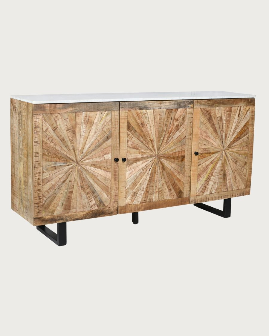 Sunet - Dressoir van massief hout en wit marmer, 160 cm