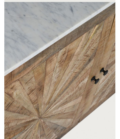 Sunet - Credenza in legno massello e marmo bianco, 160 cm