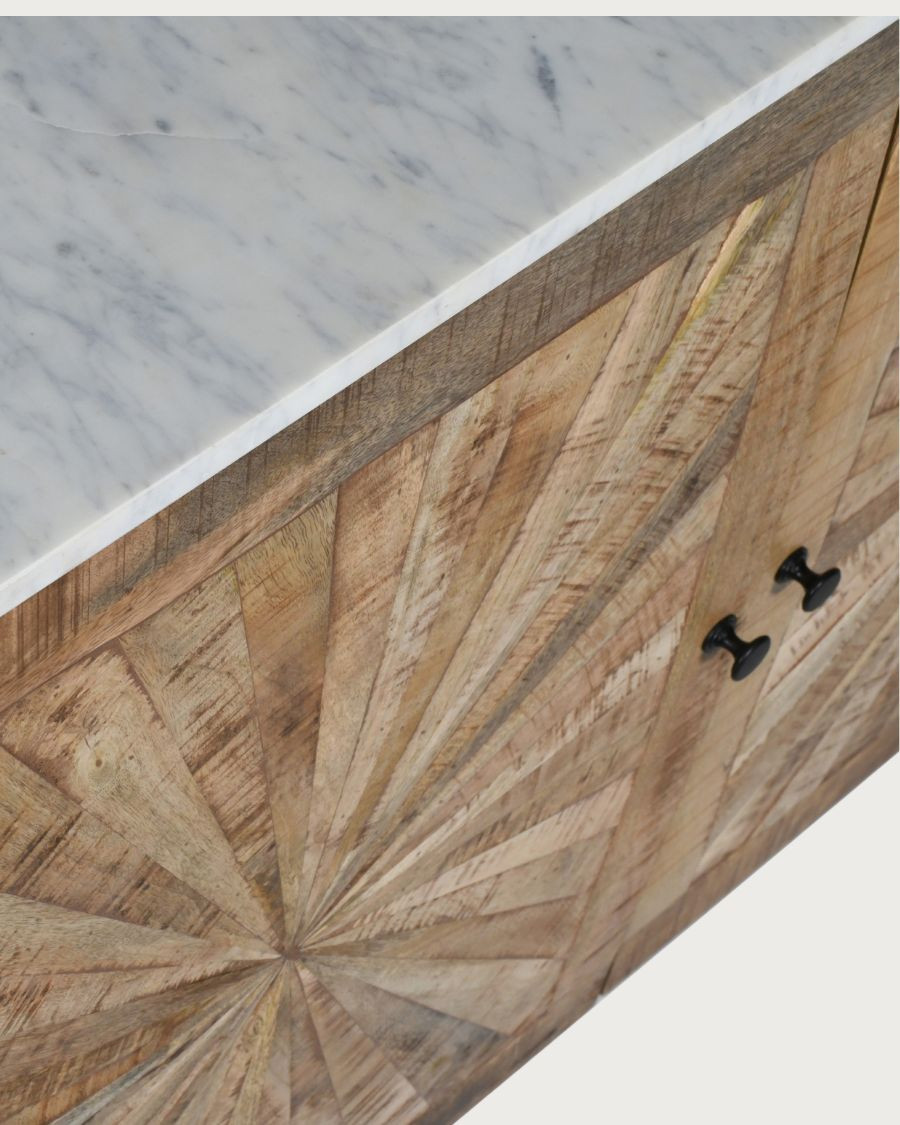 Sunet - Aparador de madera maciza y mármol blanco 160 cm
