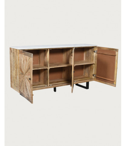 Sunet - Dressoir van massief hout en wit marmer, 160 cm