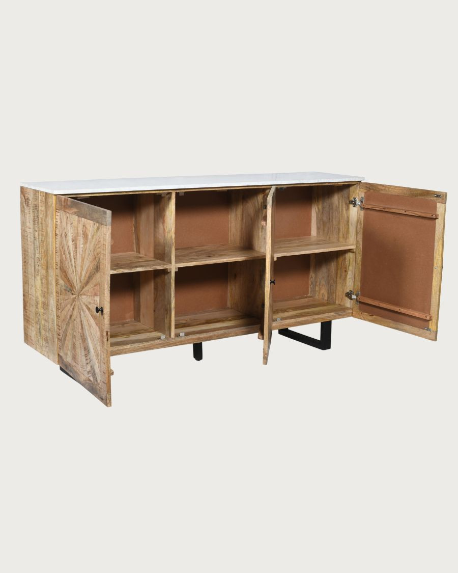 Sunet - Aparador de madera maciza y mármol blanco 160 cm
