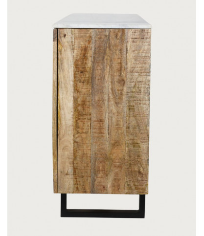 Sunet - Aparador de madera maciza y mármol blanco 160 cm