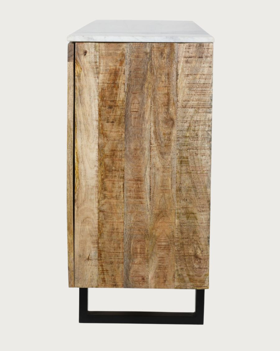 Sunet - Dressoir van massief hout en wit marmer, 160 cm