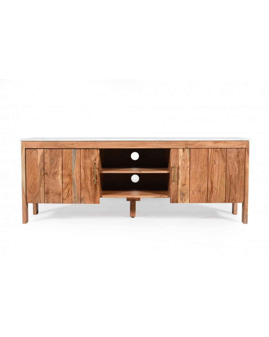 Moko - Meuble TV en bois massif et marbre blanc