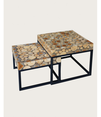 Aïda - Square nesting coffee table in teak