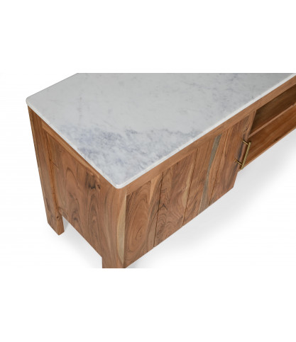 Moko - Meuble TV en bois massif et marbre blanc