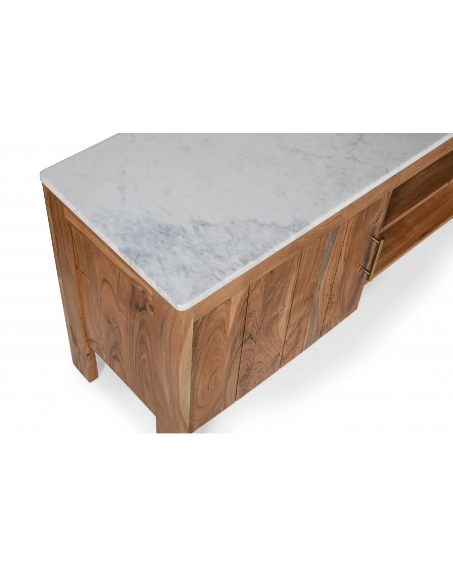 Moko - Meuble TV en bois massif et marbre blanc