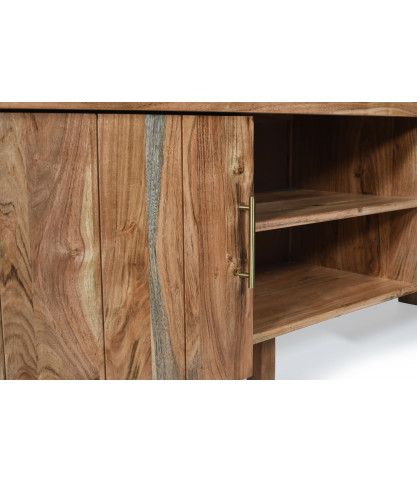 Moko - Meuble TV en bois massif et marbre blanc