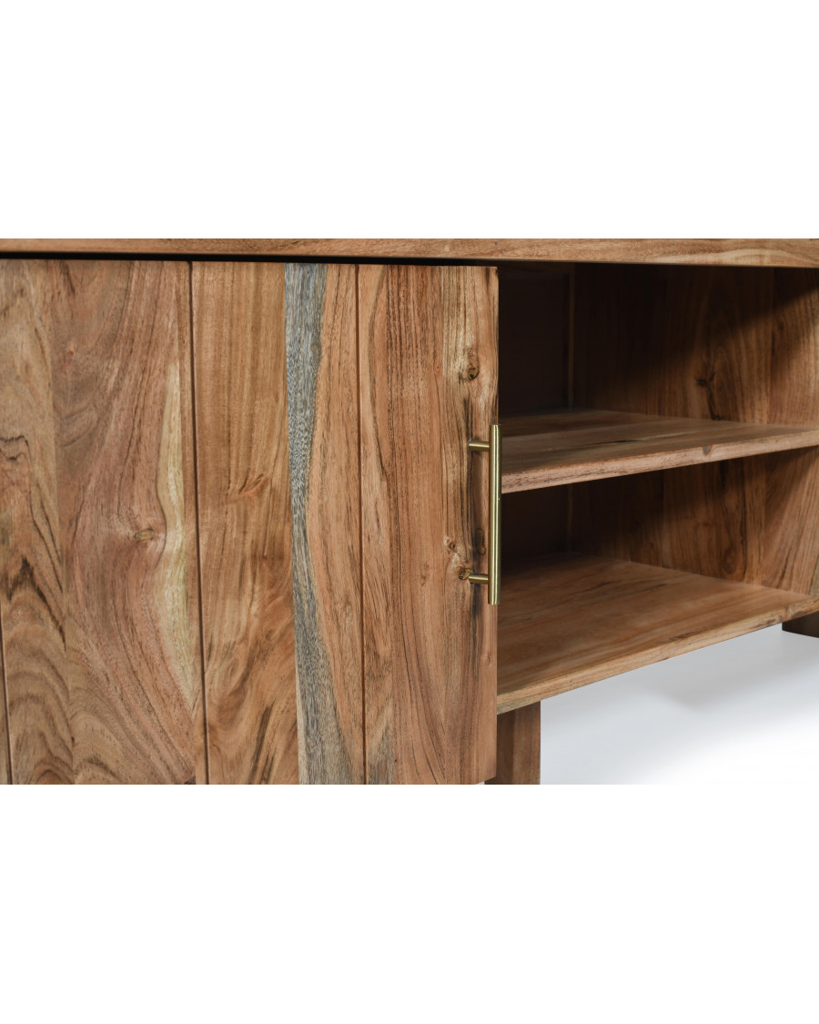 Moko - Meuble TV en bois massif et marbre blanc
