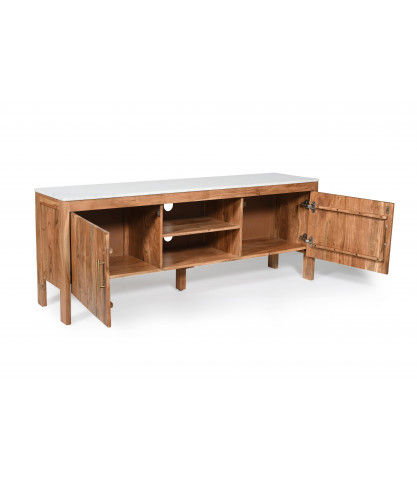 Moko - Meuble TV en bois massif et marbre blanc