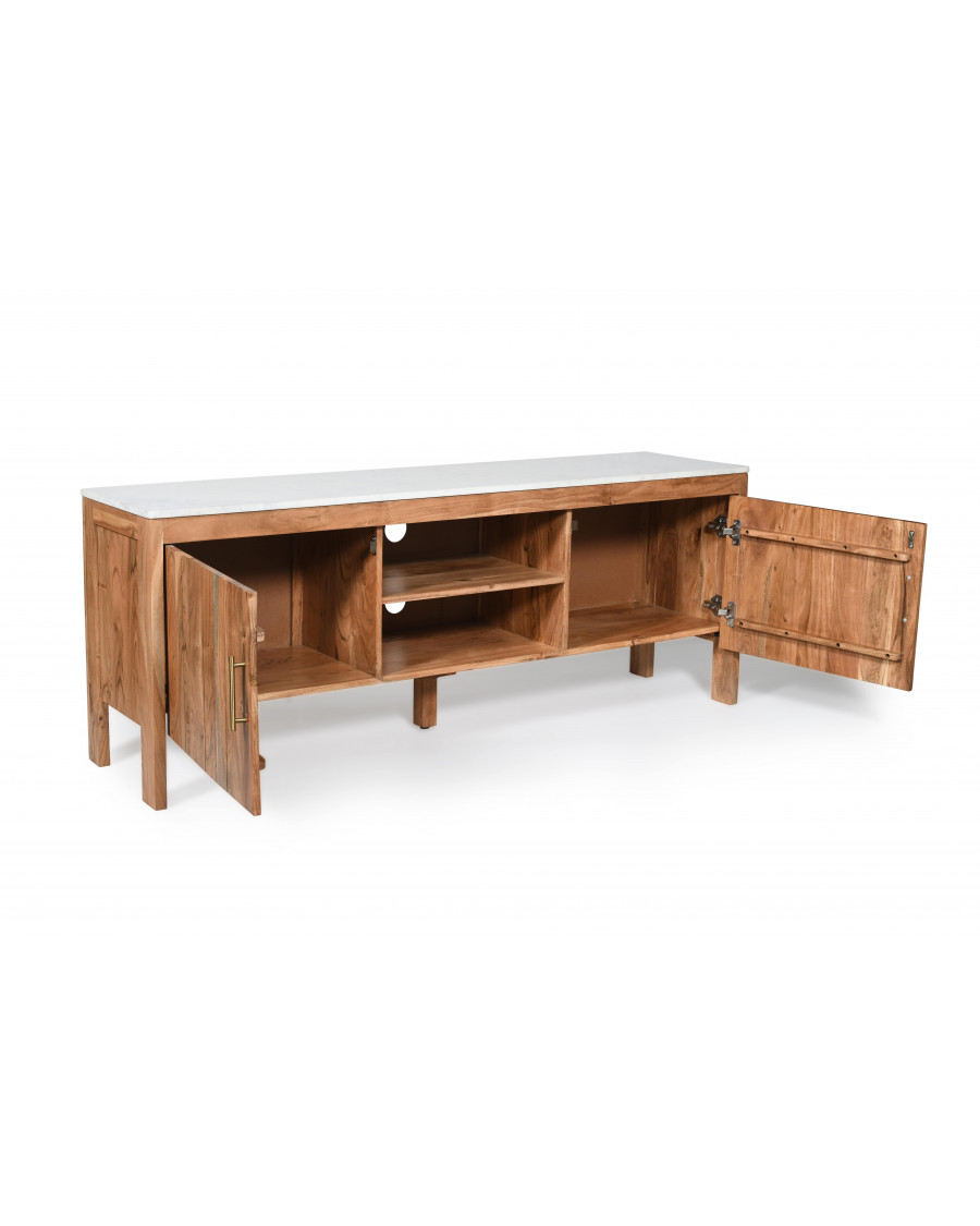 Moko - Meuble TV en bois massif et marbre blanc