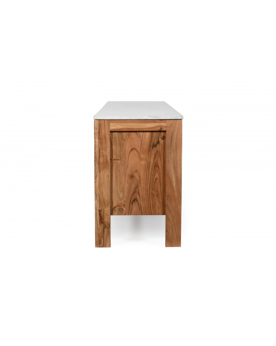 Moko - Meuble TV en bois massif et marbre blanc