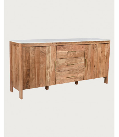 Havena - Aparador de madera maciza y mármol blanco 180 cm
