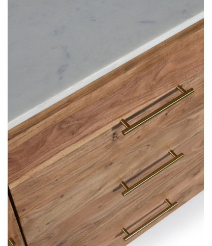 Havena - Aparador de madera maciza y mármol blanco 180 cm