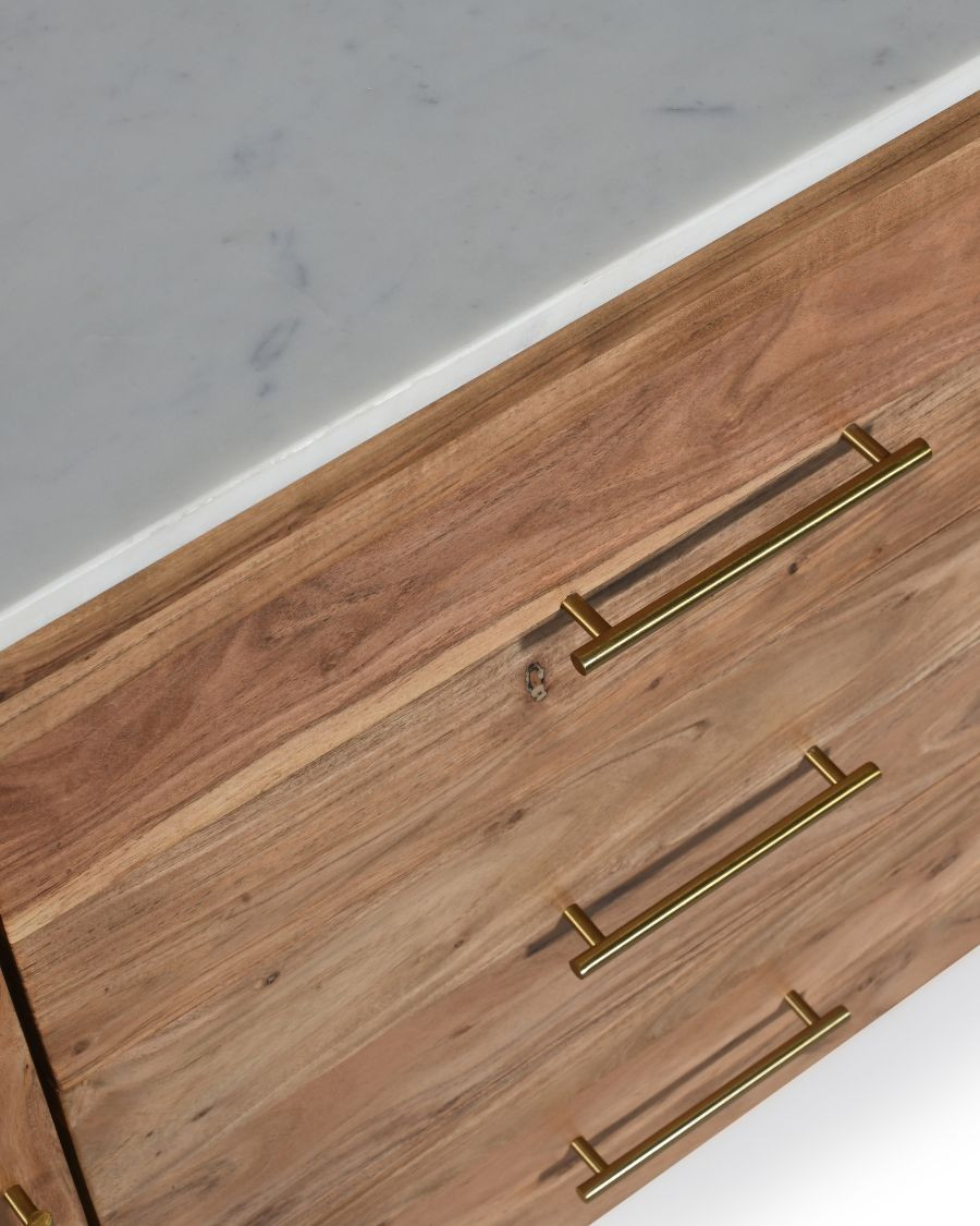 Havena - Aparador de madera maciza y mármol blanco 180 cm