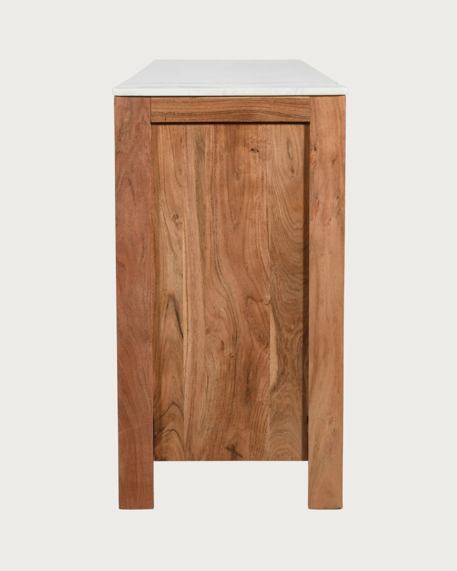 Havena - Buffet en bois massif en marbre blanc 180 cm