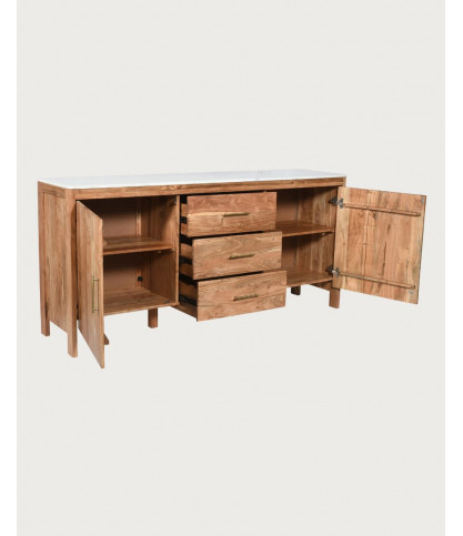 Havena - Aparador de madera maciza y mármol blanco 180 cm