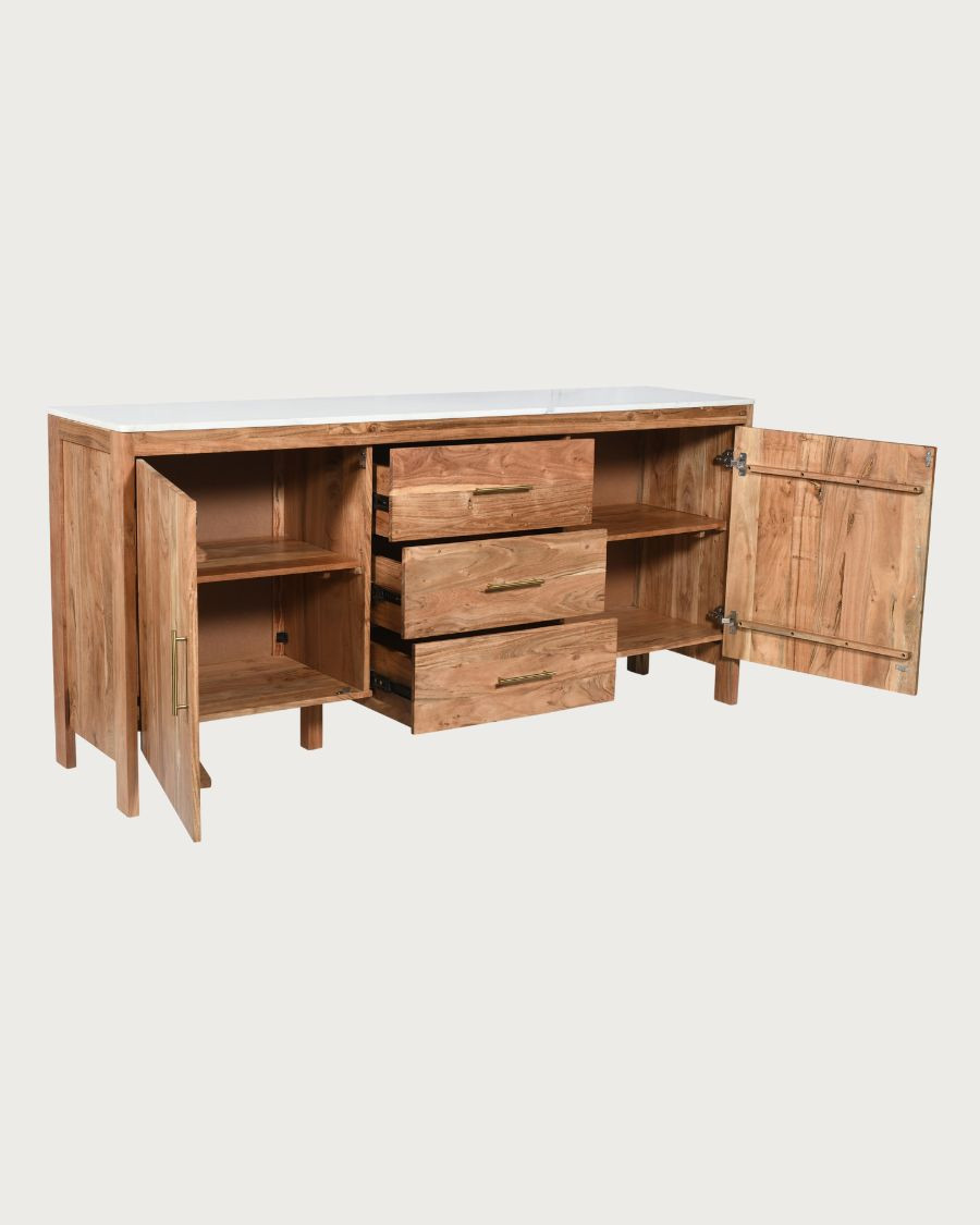 Havena - Buffet aus massivem Holz und weißem Marmor, 180 cm