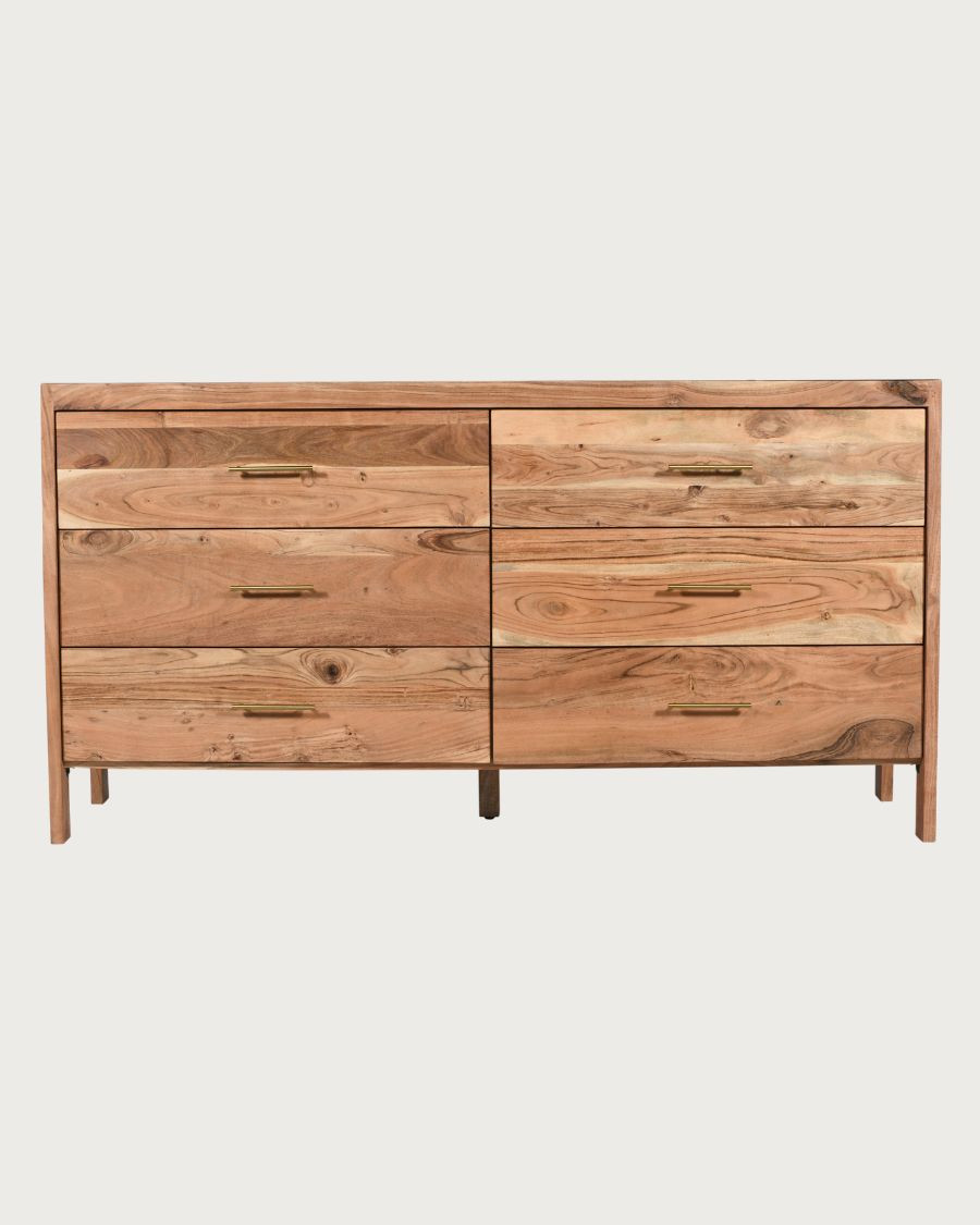 Havena - Buffet bas en bois massif et marbre blanc 173 cm