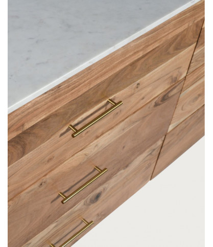 Havena - Buffet bas en bois massif et marbre blanc 173 cm