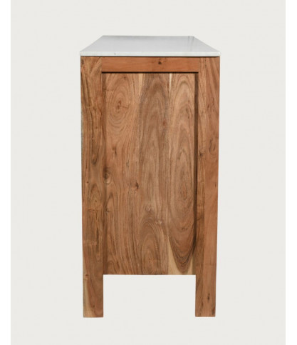 Havena - Buffet bas en bois massif et marbre blanc 173 cm