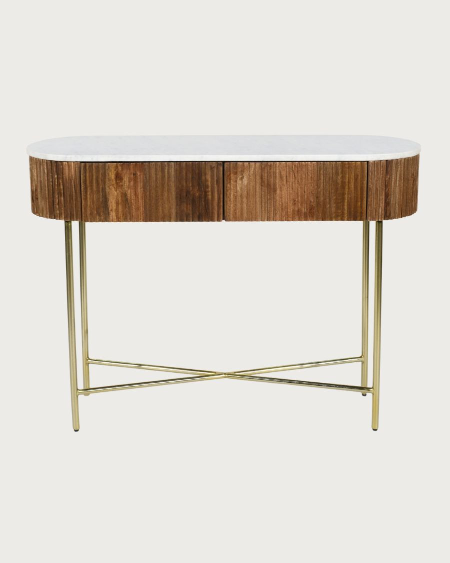 Céline - Konsole aus massivem Mangoholz und weißem Marmor 100 cm