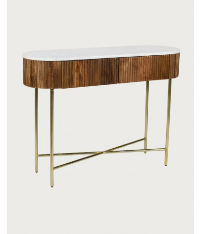 Céline - Console in solid mango wood and white marble, 100 cm