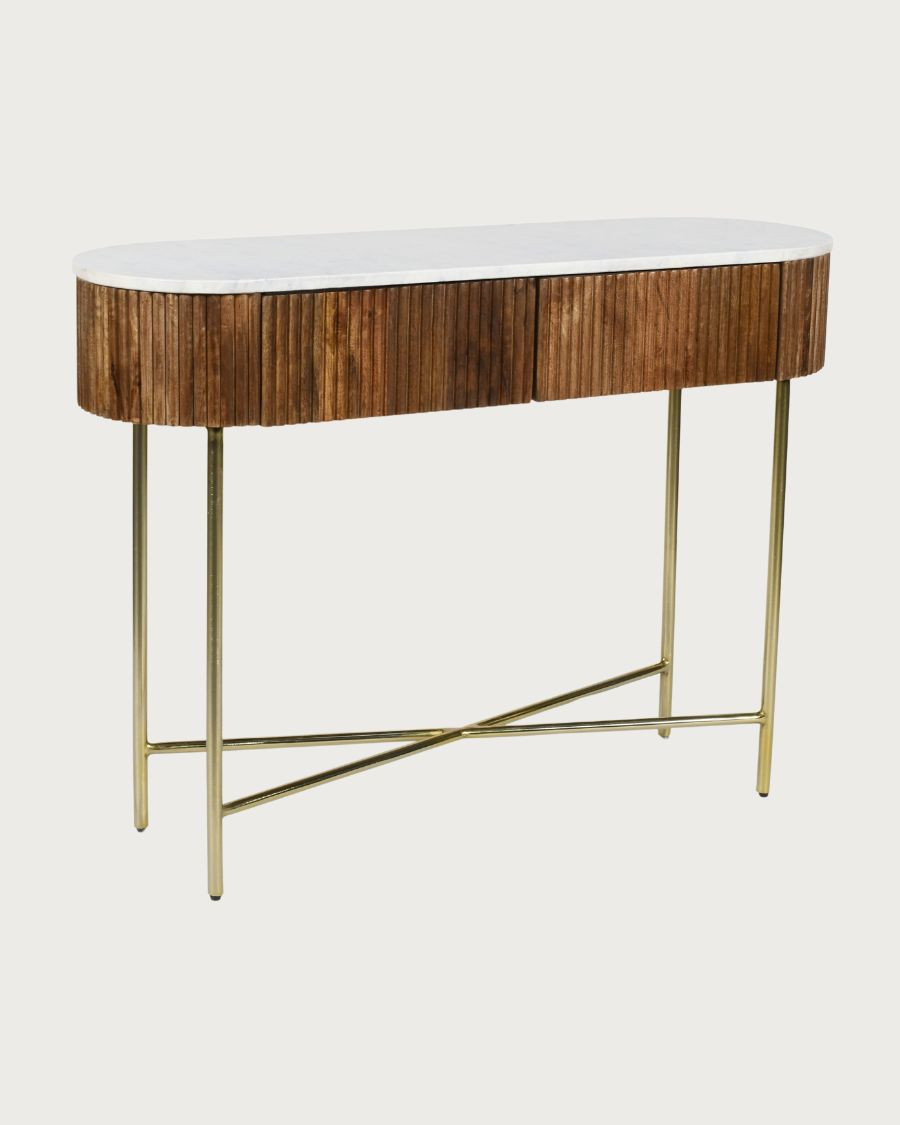 Céline - Konsole aus massivem Mangoholz und weißem Marmor 100 cm