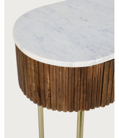 Céline - Solid mango wood and white marble console 100 cm