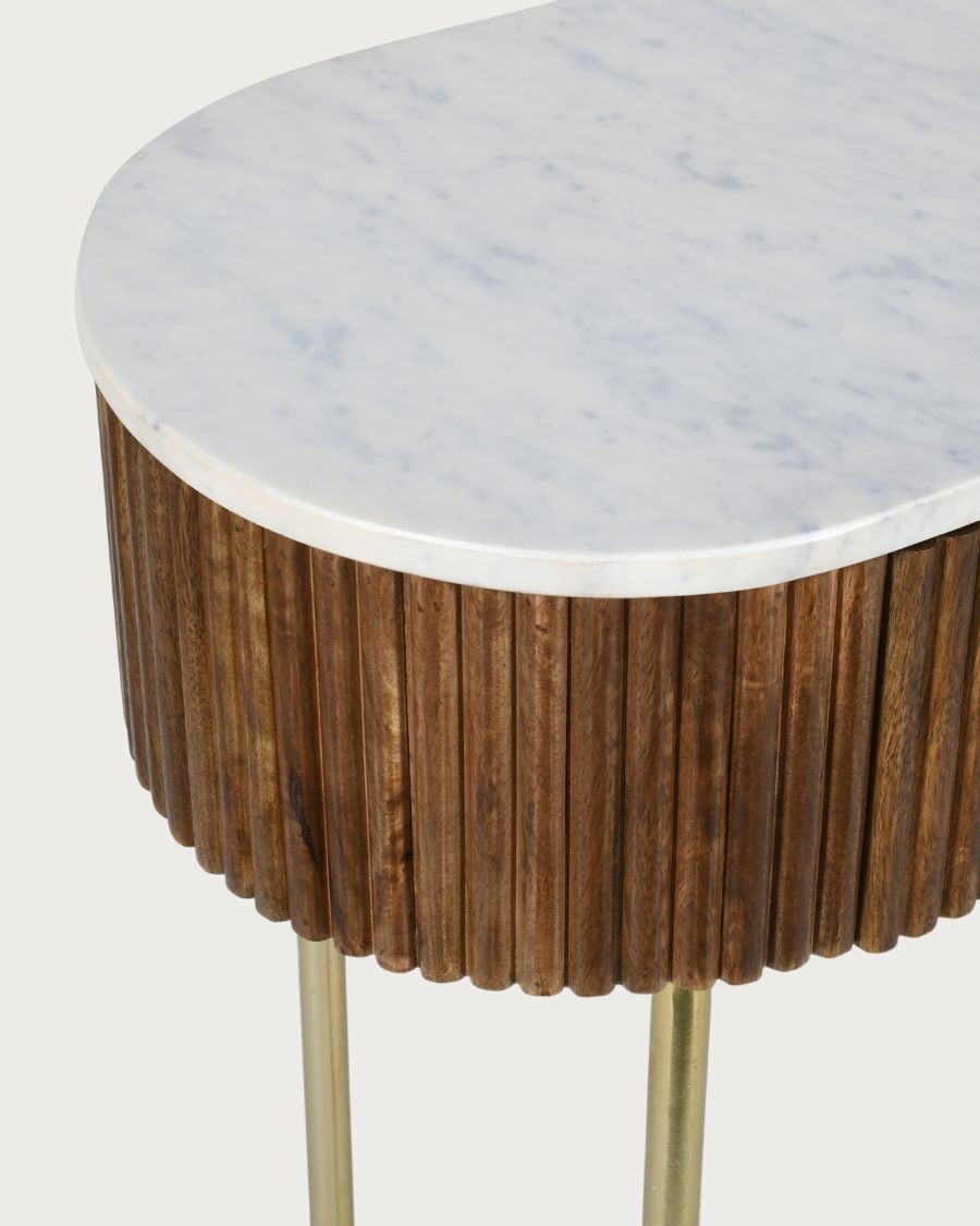 Céline - Konsole aus massivem Mangoholz und weißem Marmor 100 cm