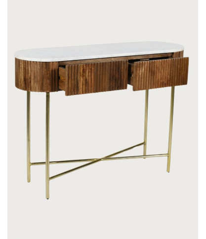 Céline - Solid mango wood and white marble console 100 cm