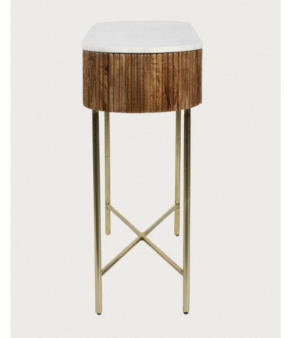 Céline - Solid mango wood and white marble console 100 cm